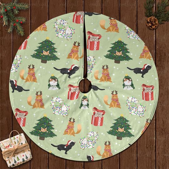 Discover Whimsical Cat Christmas Tree Skirt, Funny Cat Holiday Tree Skirt, Christmas Tree Skirt For Cat Mom Gift, Festive Winter Tree Skirt, MYD008