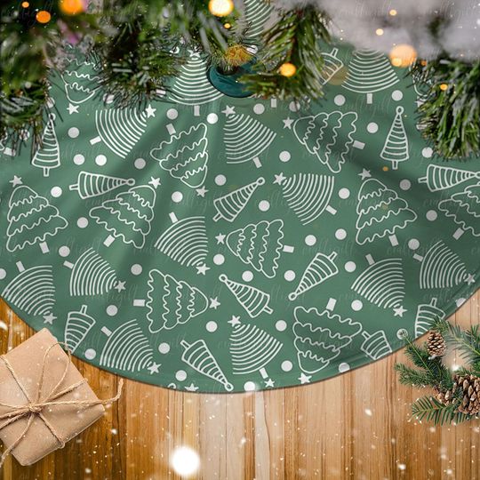 Discover Elegant Christmas Tree Skirt With Pine Tree, Festive Green Xmas Tree Skirt, Cozy Winter Forest Tree Skirt, Christmas Tree Home Decor, MYD004