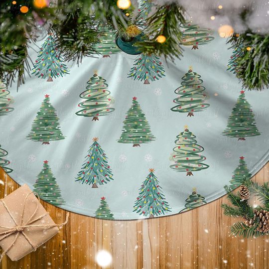 Discover Holiday Tree Skirt With Cute Christmas Trees, Xmas Trees And Snowflakes Skirt, Cheerful Christmas Tree Skirt, Festive Home Decoration,MYD002