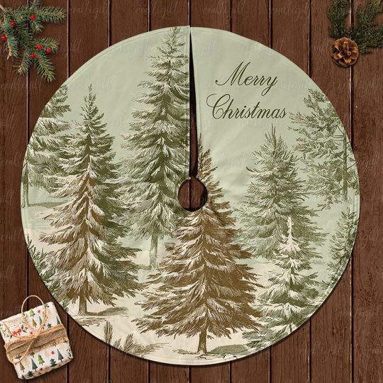Discover Classic Green Forest Tree Skirt, Antique Botanical Christmas Skirt, Rustic Outdoors Christmas Tree Skirt, Merry Christmas Tree Skirt, MYJ919