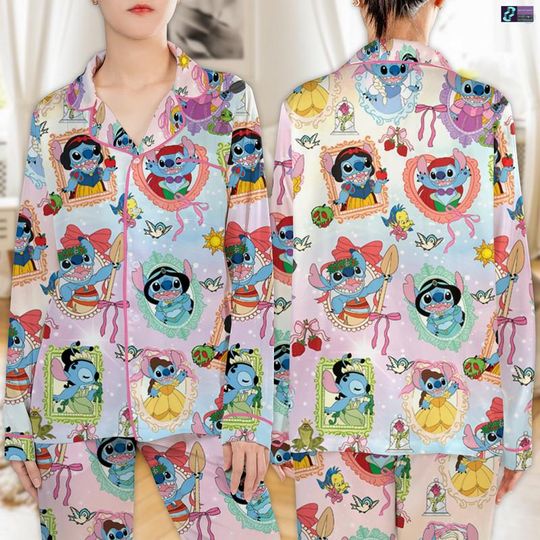 Discover Stitch Princess Pajamas Set, Custom Disneyland Princess Stitch Holiday Sleepwear, Cute Stitch Emotion Pajamas, Disneyland Family Trip Xmas