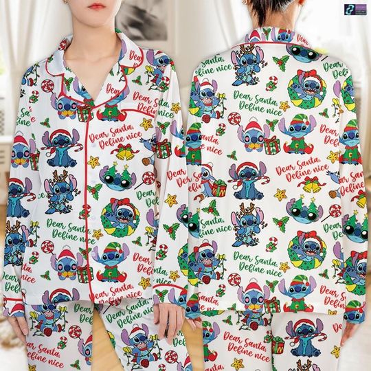 Discover Disneyland Stitch Christmas Pajamas Set, Merry Stitchmas Pajamas, Christmas Family Matching, Disneyland Santa, Stitch Movie Christmas Gift