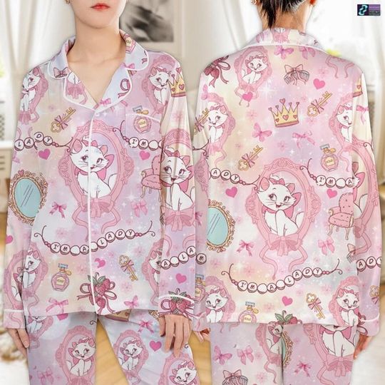 Coquette Bow Marie Cat Pajamas Set, Disneyland Cat Pajamas Set, The Aristocats Family Christmas Pajamas Set, Disneyland Sleepwear