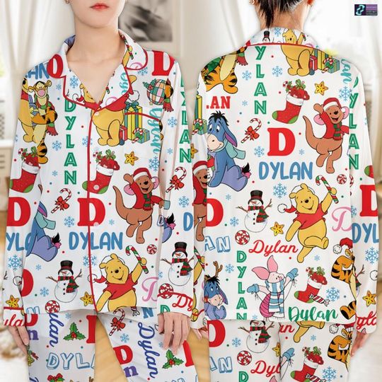 Winnie The Pooh Christmas Pajamas Set, Pooh And Friends Santa Xmas Pajamas, Disneyland Matching Pajamas Set, Magic Kingdom Holiday Sleepwear