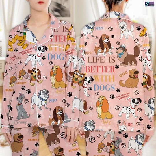Disneyland Dogs Christmas Pajamas Set, Disneyland Pajamas, Pluto Slinky Dog Lady And The Tramp Pajamas, Disneyland Family Matching Pajamas