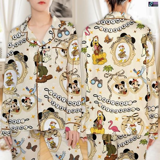 Discover Mickey And Friends Leopard Coquette Bows Pajamas Set, Animal Kingdom, Disneyland Safari Mode Sleepwear, Disneyland Trip Family Pajamas Set
