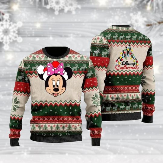 Discover Disney Minnie Mouse Christmas Ugly Sweater, Vintage Holiday Sweatshirt for Women