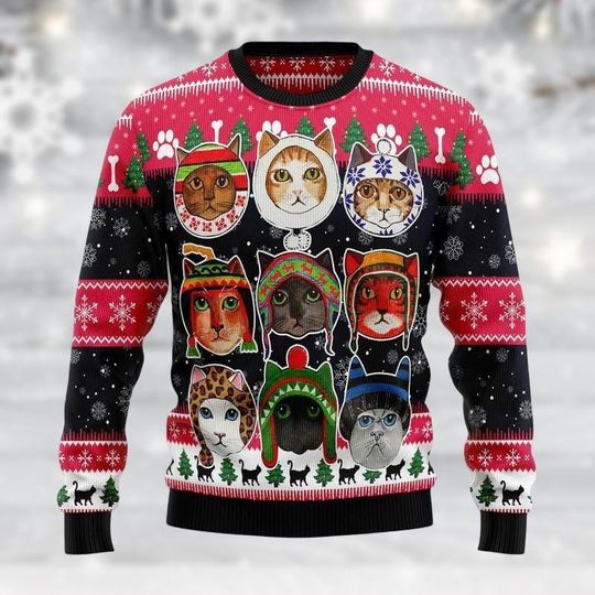 Discover Cat Ugly Christmas Sweater, Feline Holiday Sweater, Cat Lover Jumper, Christmas Cat Sweater