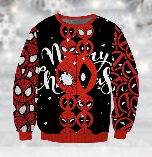 Marvel Christmas Ugly Sweater, Spider-Man Deadpool Holiday Sweater for Men, Superhero Vintage Sweater