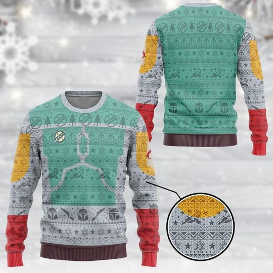 Star Wars Ugly Christmas Sweater, Boba Fett Sweaters, Bounty Hunter Sweater