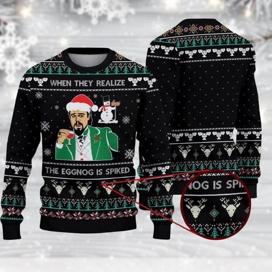 Funny Christmas Meme Sweater for Men, Eggnog Spiked Ugly Sweater, Holiday Gift