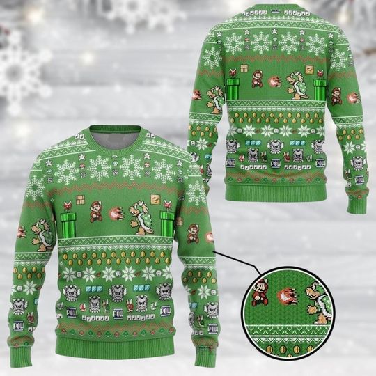 Super Mario Yoshi Christmas Sweater, Vintage Nintendo 3D Ugly Sweatshirt for Men