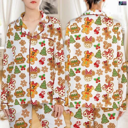 Discover Disneyland Christmas Minnie Mouse Pajamas Set, Gingerbread Xmas Pajamas, Cookie Christmas Pajamas, Magic Kingdom Family Xmas Party Sleepwear