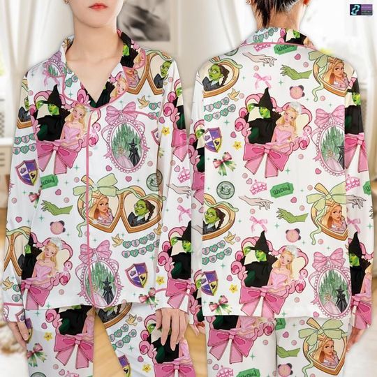 Wicked Movie Pajamas Set, Shiz University Sleepwear, Wicked Changed For Good Pajamas, Wicked Glinda And Elphaba Pajamas, Wicked Musical Gift