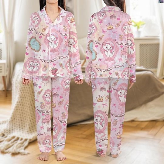 The Aristocats Family Christmas Pajamas Set, Coquette Bow Watercolor Marie Cat Pajamas Set, Disneyland Cat Pajamas Set, Disneyland Sleepwear