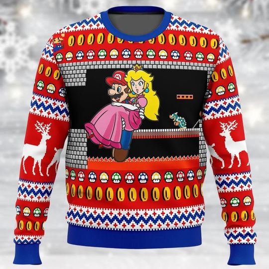 Mario Bros Princess Peach Ugly Christmas Sweater, Nintendo Retro 3D Sweater for Men