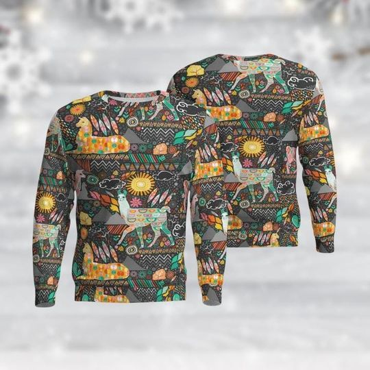 Llama Christmas Sweater, Alpaca Holiday Sweater, Animal Print Xmas Sweater for Men