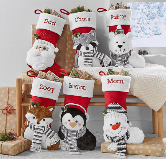 Discover Personalized Christmas Stocking-Plush Stocking-Holiday Décor-Embroidered Name-Family Stockings-3D Plush Character 6pcs Available