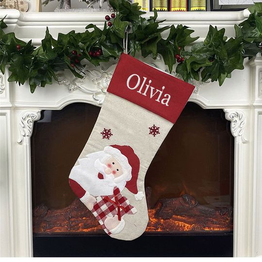 Merry Christmas Stockings, Custom Children's Gift, Candy Bag, Personalized Embroidered Name, Happy New Year Gift Santa Socks