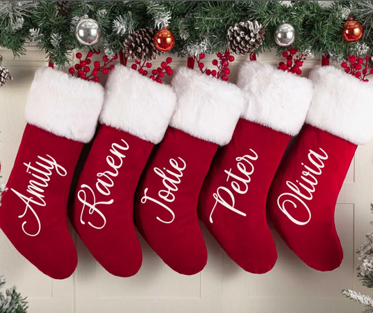 Personalized Red Velvet Christmas Stockings,Personalized Xmas Stocking,Christmas Home Decor,Holiday Decor,X-mas Christmas Gifts