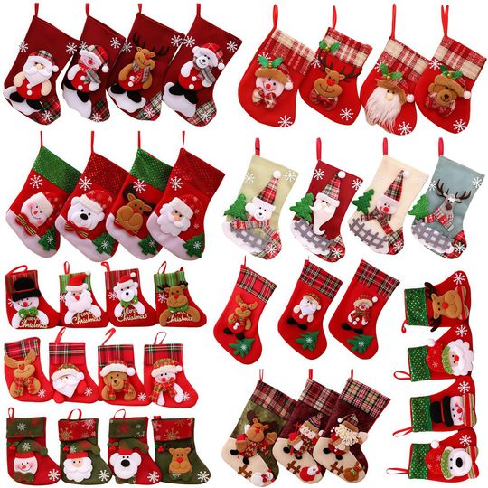 Christmas Decoration Christmas Stockings Socks Santa Snowman Hanging Xmas Tree Ornaments Home New Year Navidad Candy Gift Bags