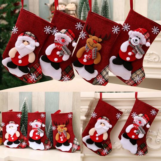 Discover New Christmas Gift Stockings Santa Elk Fabric Gift Socks Christmas Lovely Bag for Children Fireplace Tree Christmas Decoration