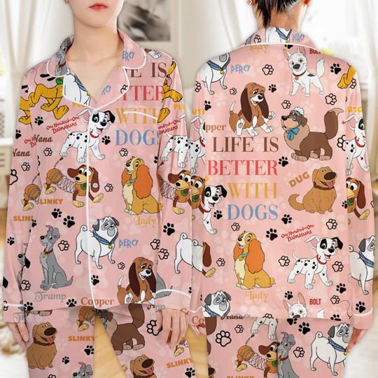 Disneyland Dogs Christmas Pajamas Set Disneyland Xmas Pajamas Pluto Slinky Dog Lady and the Tramp Pajamas Disneyland Family Matching Pajamas