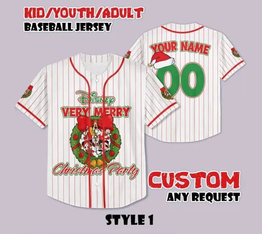 Discover Personalized Mickey Vs Friends Very Merry Christmas Party Baseball Jersey Shirt