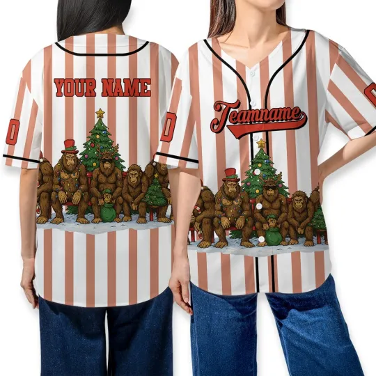 Discover Personalized Bigfoot Santa Christmas Lights Merry Xmas Baseball Jersey Shirt