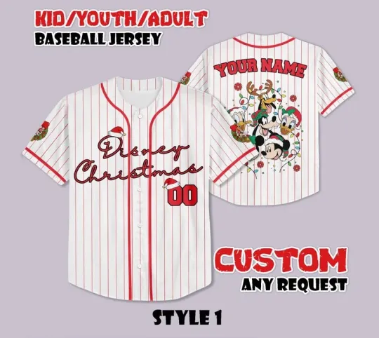 Discover Personalized Mickey & Friends Christmas Lights Merry Xmas Baseball Jersey Shirt