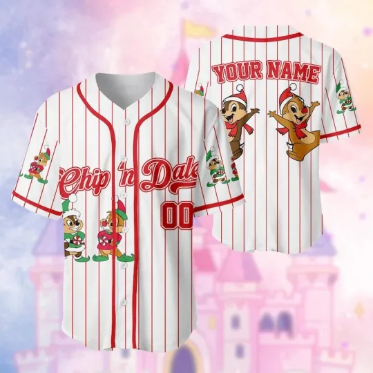 Discover Personalized Funny Chip N Dale Santa Hat Merry Christmas Baseball Jersey Shirt