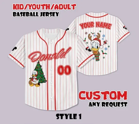 Discover Personalized Cute Donald Duck Merry Christmas Holiday Gift Baseball Jersey Shirt