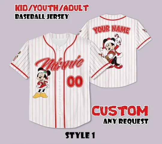 Discover Personalized Minnie Mouse Couple Santa Claus Christmas Baseball Jersey Shirt