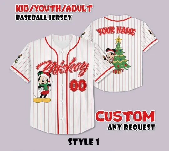 Discover Personalized Mickey Mouse Christmas Tree Festive Winter Baseball Jersey Shirt