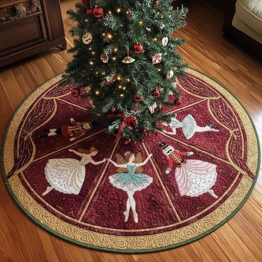 Nutcracker Ballet Tree Skirt, Ballerina Christmas Decor , Xmas Tree Skirt for Dancers, Elegant Holiday Home Decoration Gift Tree Skirt