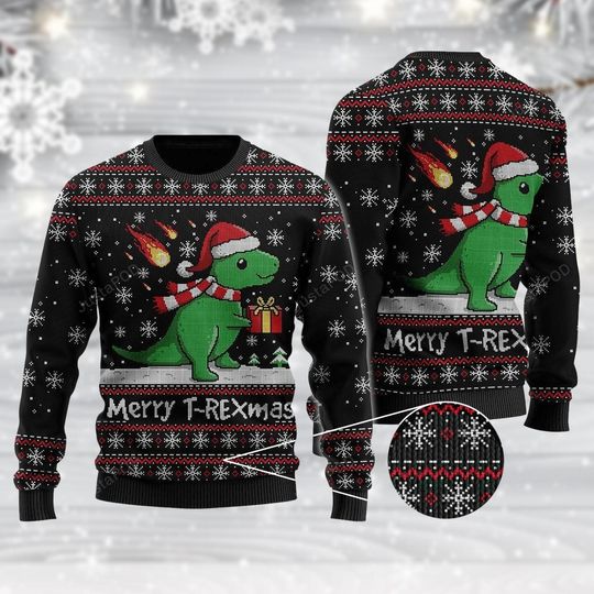 Discover Dinosaur 3D Ugly Christmas Sweater, T-Rex Holiday Sweatshirt for Adults