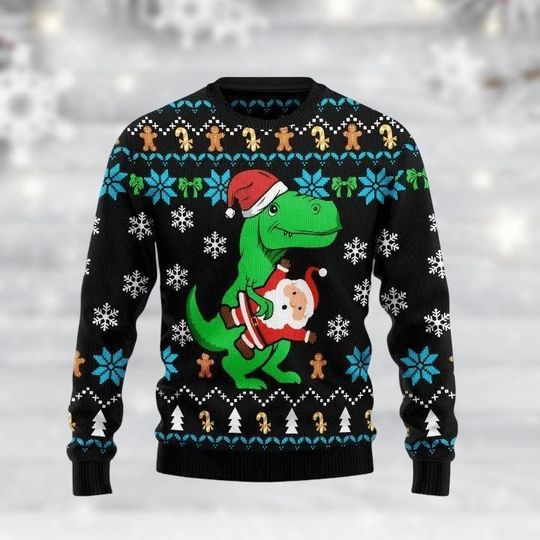 Discover Dinosaur Ugly Christmas Sweater, Santa Claus Holiday Festive Jumper