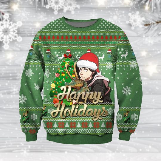 Discover Dinosaur Ugly Christmas Sweater, Holiday Reindeer and Snowflakes Sweater, Festive Winter Sweater