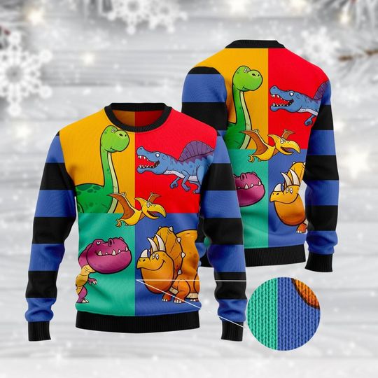 Discover Dinosaur Ugly Christmas Sweater for Kids, Vintage Dino Holiday Sweater, Fun Jurassic Xmas Sweater
