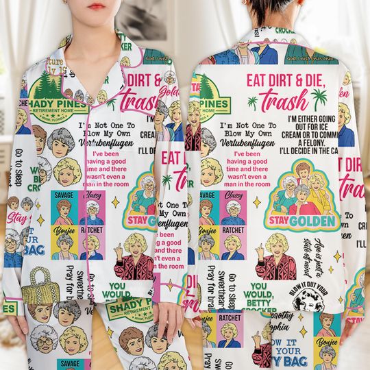 Discover Stay Golden Christmas Pajamas Set, Merry Golden Holiday Pajamas, Funny Movie Xmas Matching Pjs, Stay Golden Xmas Pjs, Bestie Gift