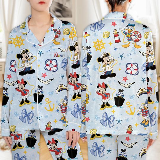 Discover Personalized Mickey and Friends Cruise Trip Coquette Bows Pajamas,  Cruise Nightwear Set, Coquette Style Vacation PJs