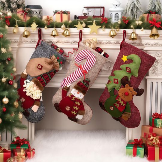 Large Christmas Stocking Cartoon Santa Claus Snowman Christmas Socks New Year Candy Gift Bags Christmas Tree Pendant Home Decor