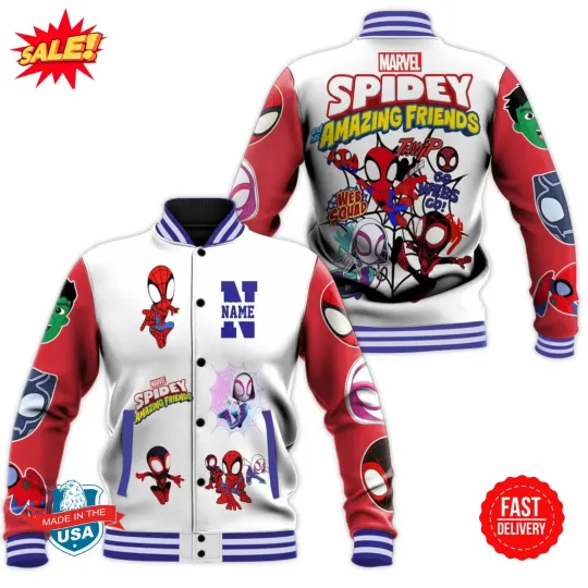 Personalized Spidey And His Amazing Friends Reprint Baseball Jacket
