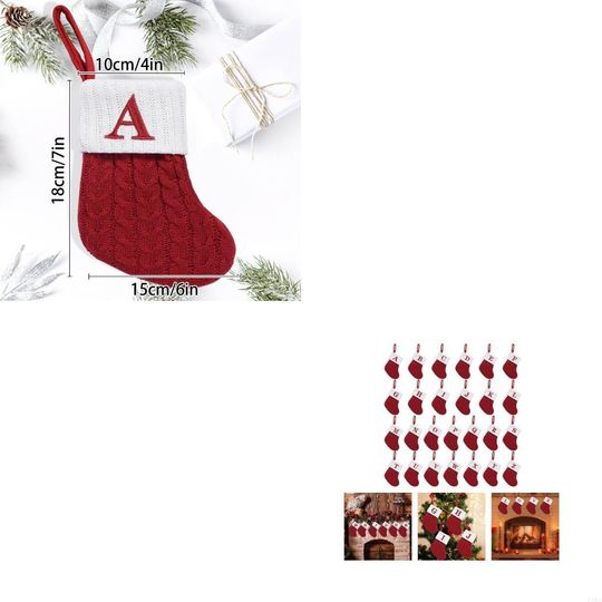 Christmas Stockings with Initials Small Embroidered Letter Knit Stocking Decorations for Family Holiday Tree Fireplaces