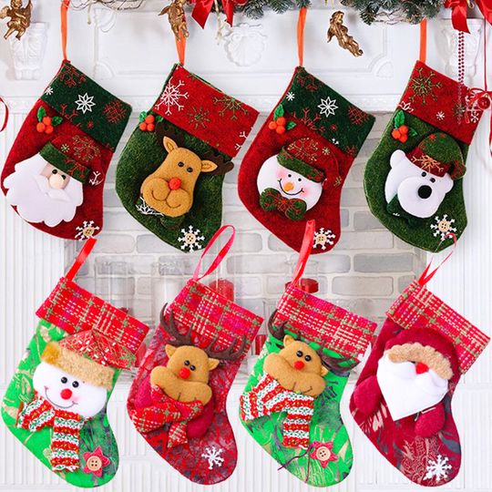 Mini Christmas Hanging Stockings Xmas Tree Ornaments Pendant Small Boots Children New Year Candy Bag Santa Claus Gift Sock Decor