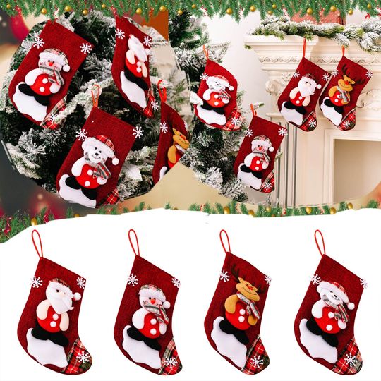 Christmas Tree Socks Fireplace Decorations 4pcs Party Supplies Living Room Fireplace Home Decor Holiday Scene Arrangement