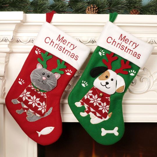 Christmas Stockings Cute Dog Cartoon Christmas Stockings Candy Gift Socks Christmas Decorations Christmas Tree Ornaments
