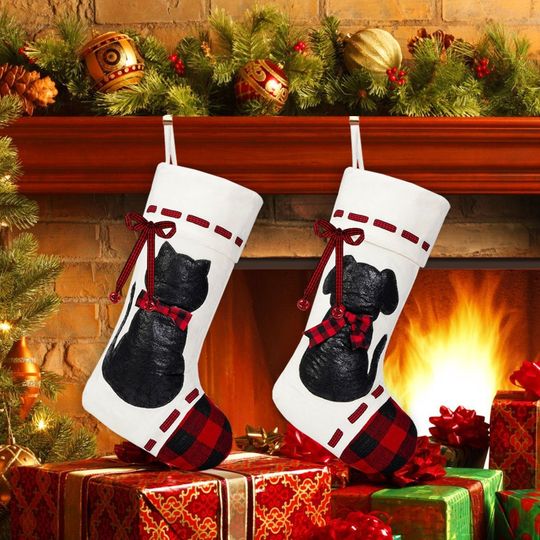 Pet Christmas Socks Red and Black Plaid Dog and Cat Christmas Gift Bag Christmas Tree Pendant Festive Atmosphere Gift Bag