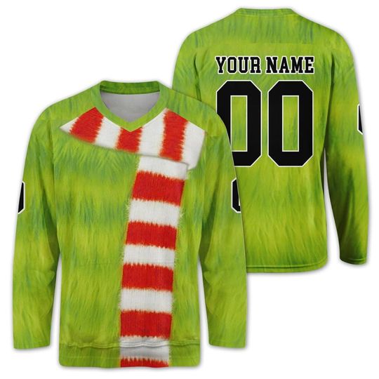 Discover Custom Funny Green Character On Christmas Night Vneck Long Sleeve Jersey, Xmas Gift Jersey For Men Women And Kids