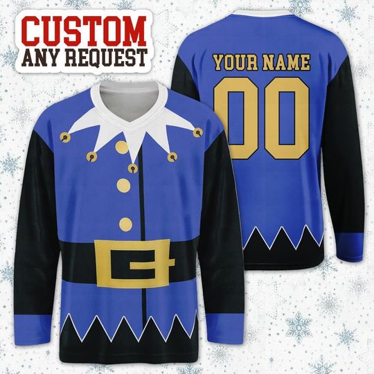 Custom Cosplay Hockey Jersey, Team E.l.f Christmas Cosplay Matching Team Long Sleeve Vneck Jersey, Gift for Him